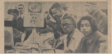 Some of the students participating in the sit-down protest in Durham's Woolworth's Store on February 8, 1960.  Photo from Campus Echo on February 26, 1960