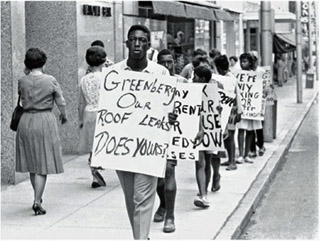 Protesters marched daily to demand that the Durham City Council enforce the local housing code against slumlord Abe Greenberg. Photograph by Billy E. Barnes, courtesy of the North Carolina Collection, Wilson Library, University of North Carolina at Chapel Hill, Billy Ebert Barnes Collection.