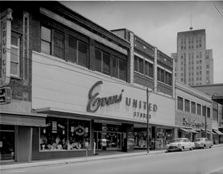 The picture shows Evans United Department Store in the 1950's.   Photo courtesy of the Durham Herald Sun